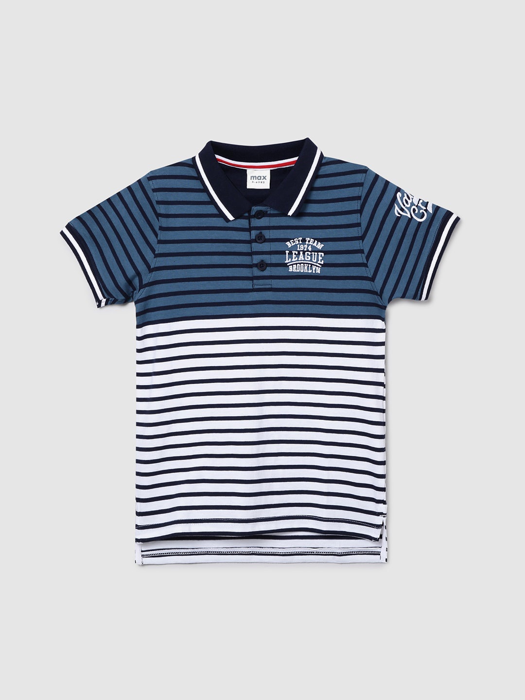 

max Boys White & Blue Striped Polo Collar T-shirt