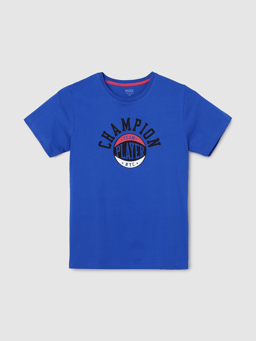 

max Boys Blue Typography Printed Applique Cotton T-shirt
