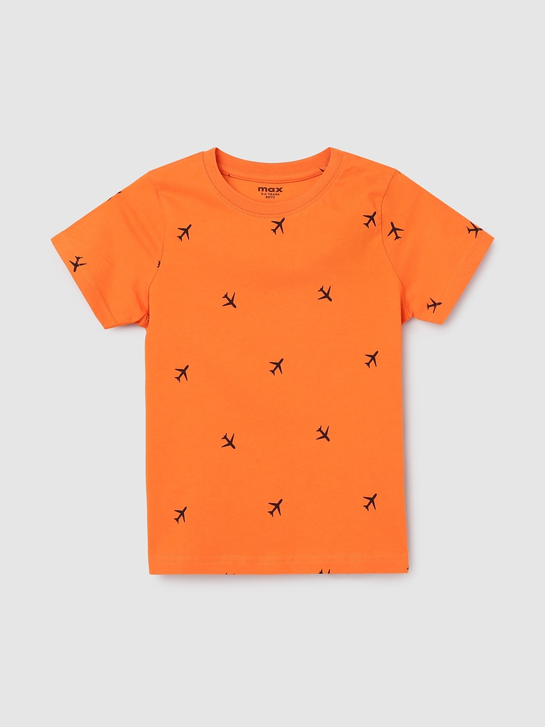 

max Boys Orange & Black Printed Round Neck T-shirt