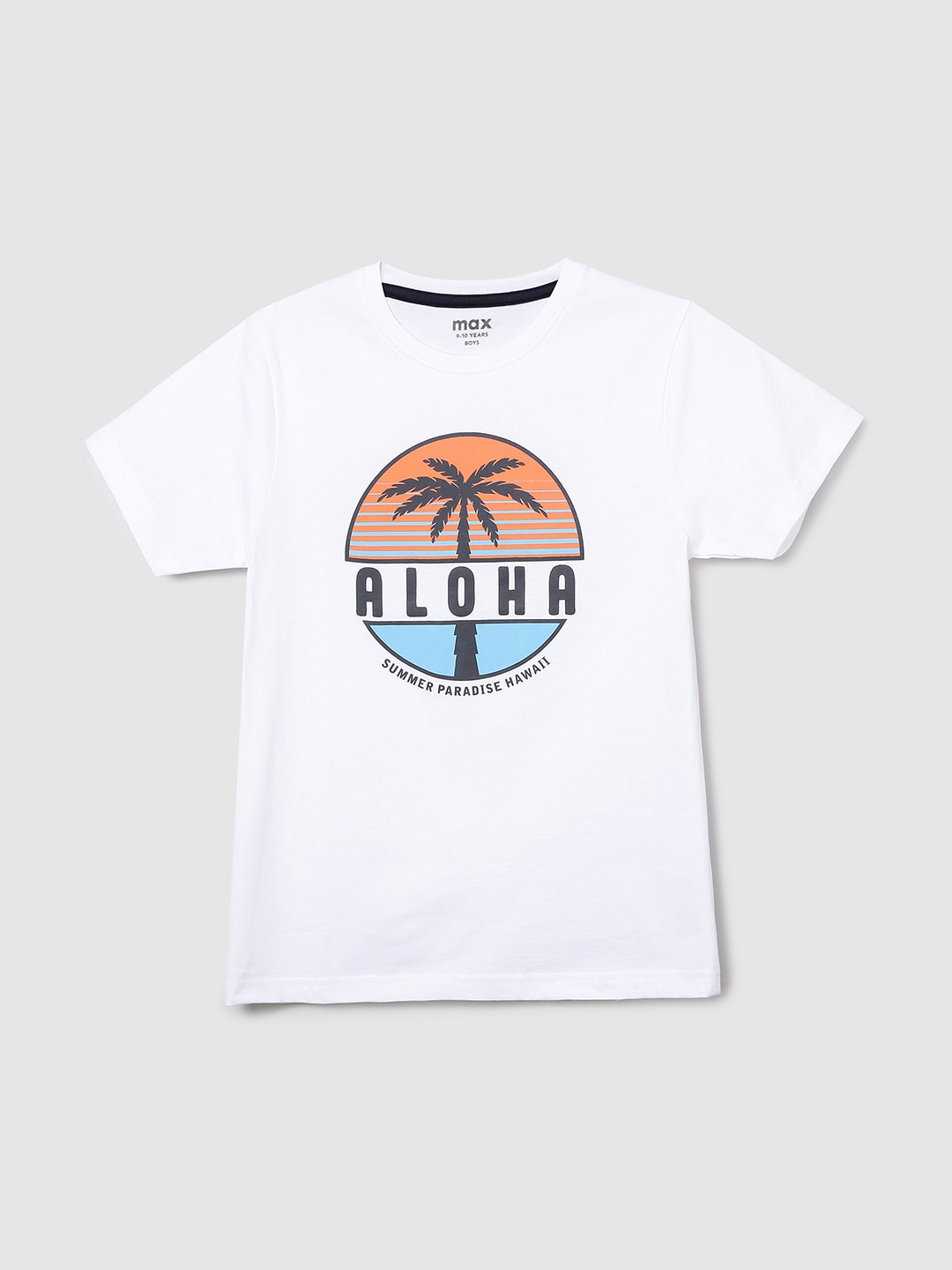 

max Boys White Typography Printed T-shirt