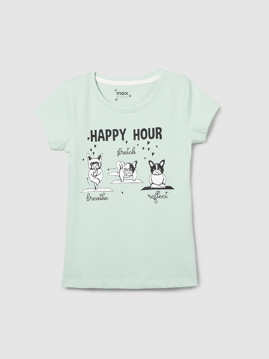

max Girls Green Typography Printed T-shirt