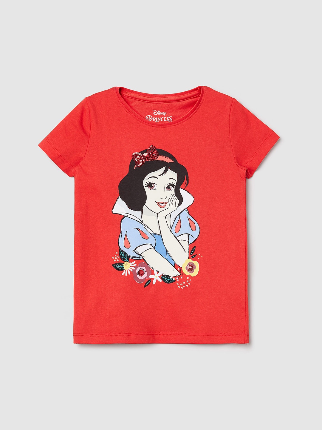 

max Girls Red Snow White Printed Pure Cotton T-shirt