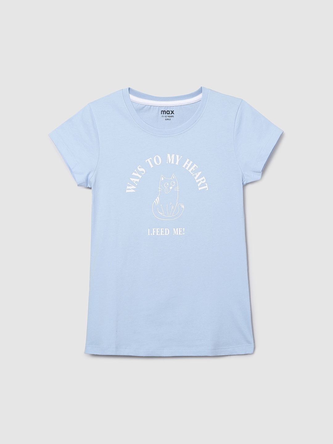 

max Girls Blue Typography Printed T-shirt