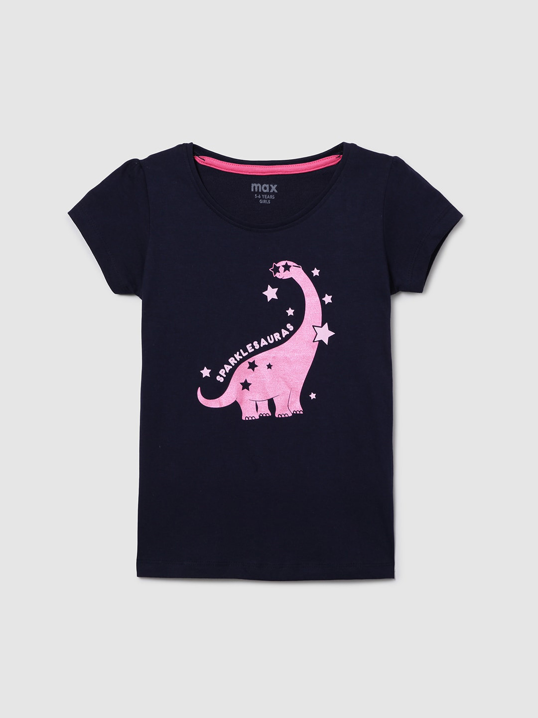 

max Girls Navy Blue Printed Applique T-shirt