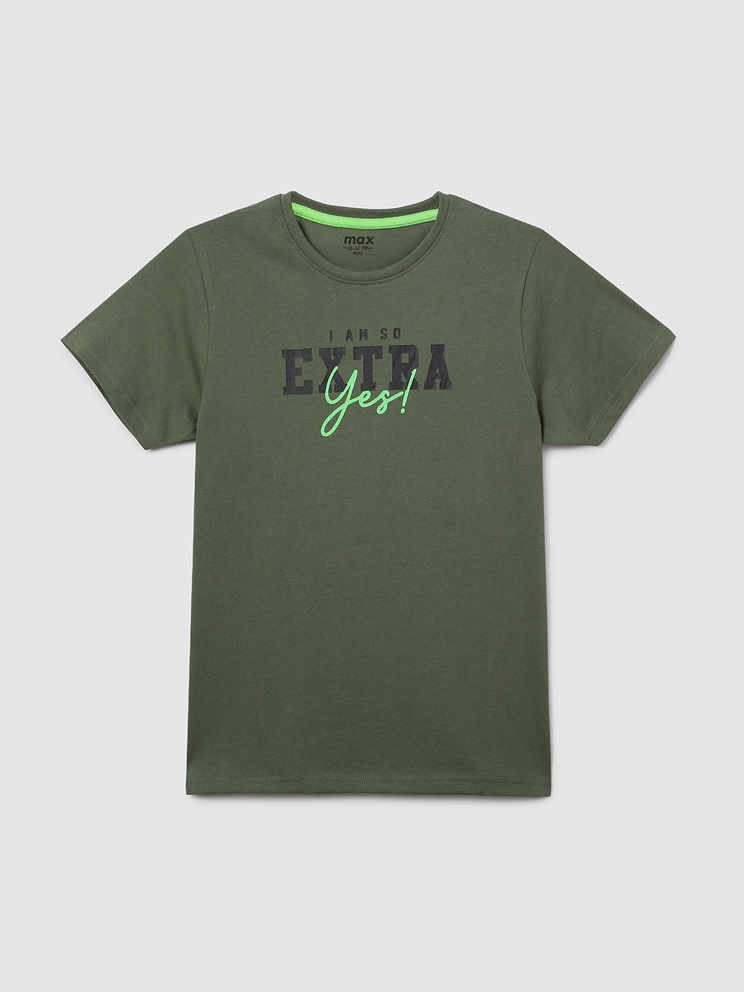 

max Boys Green Typography Printed T-shirt