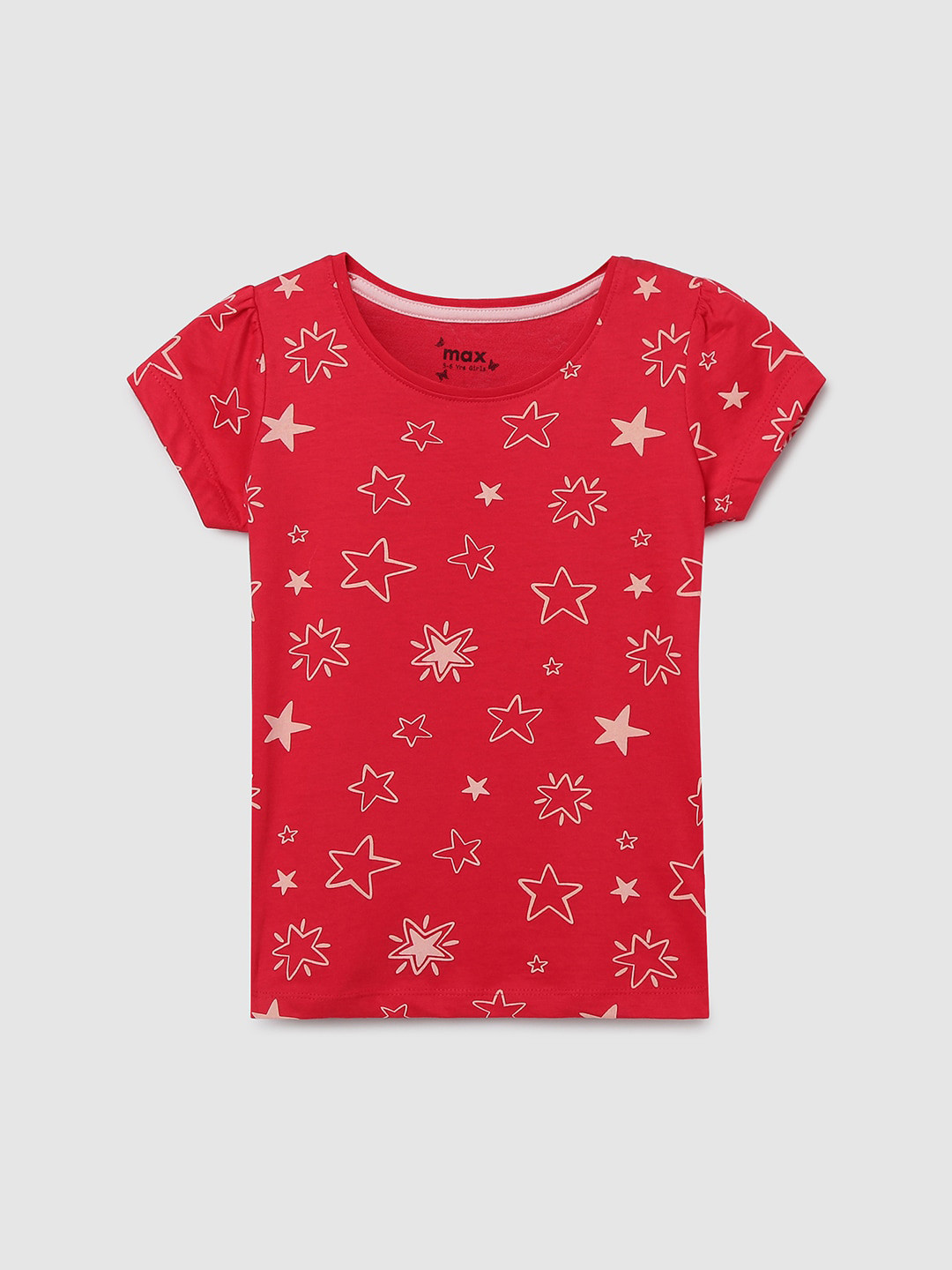 

max Girls Red & Beige Printed T-shirt