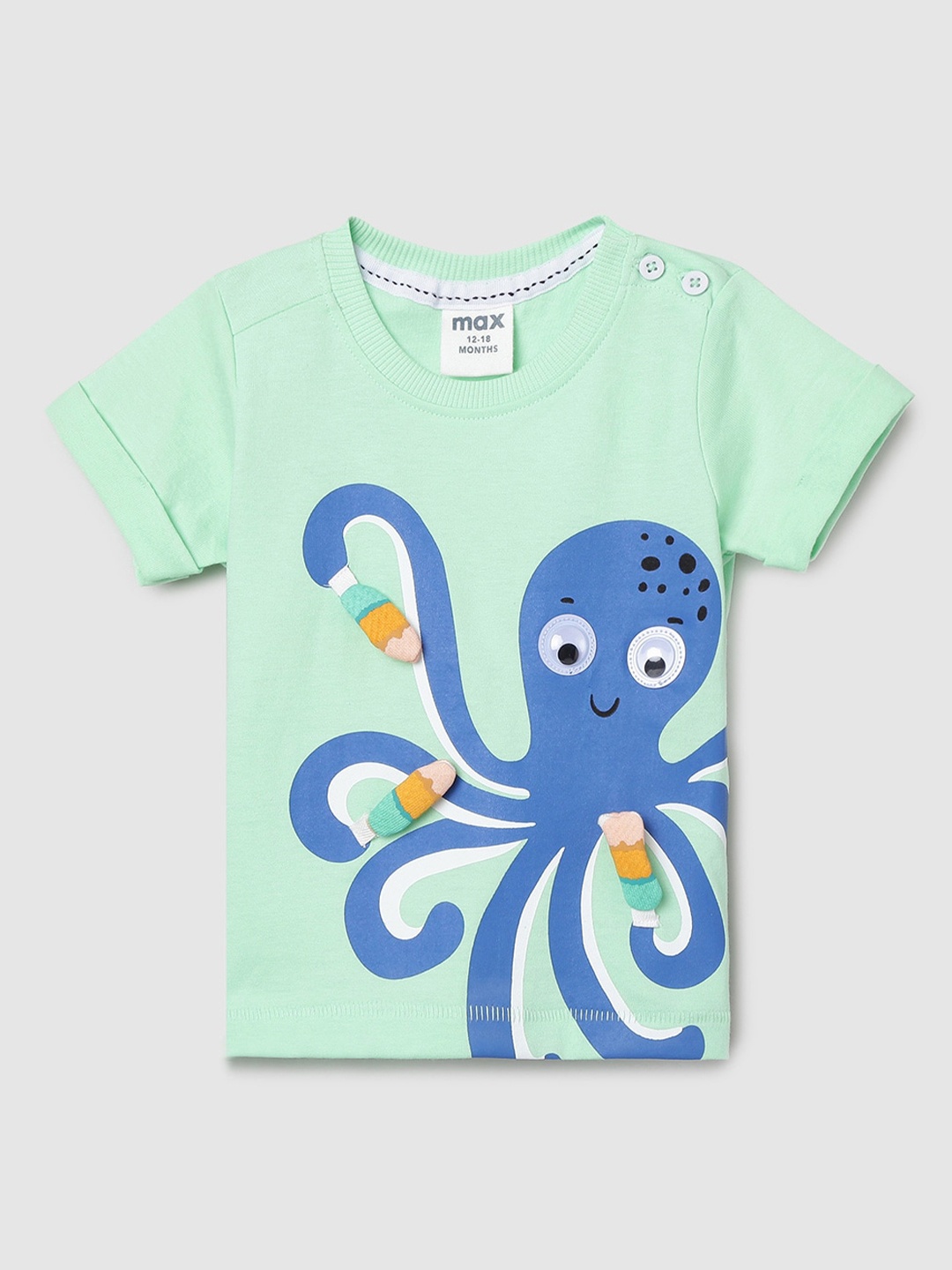 

max Boys Green Printed Applique T-shirt