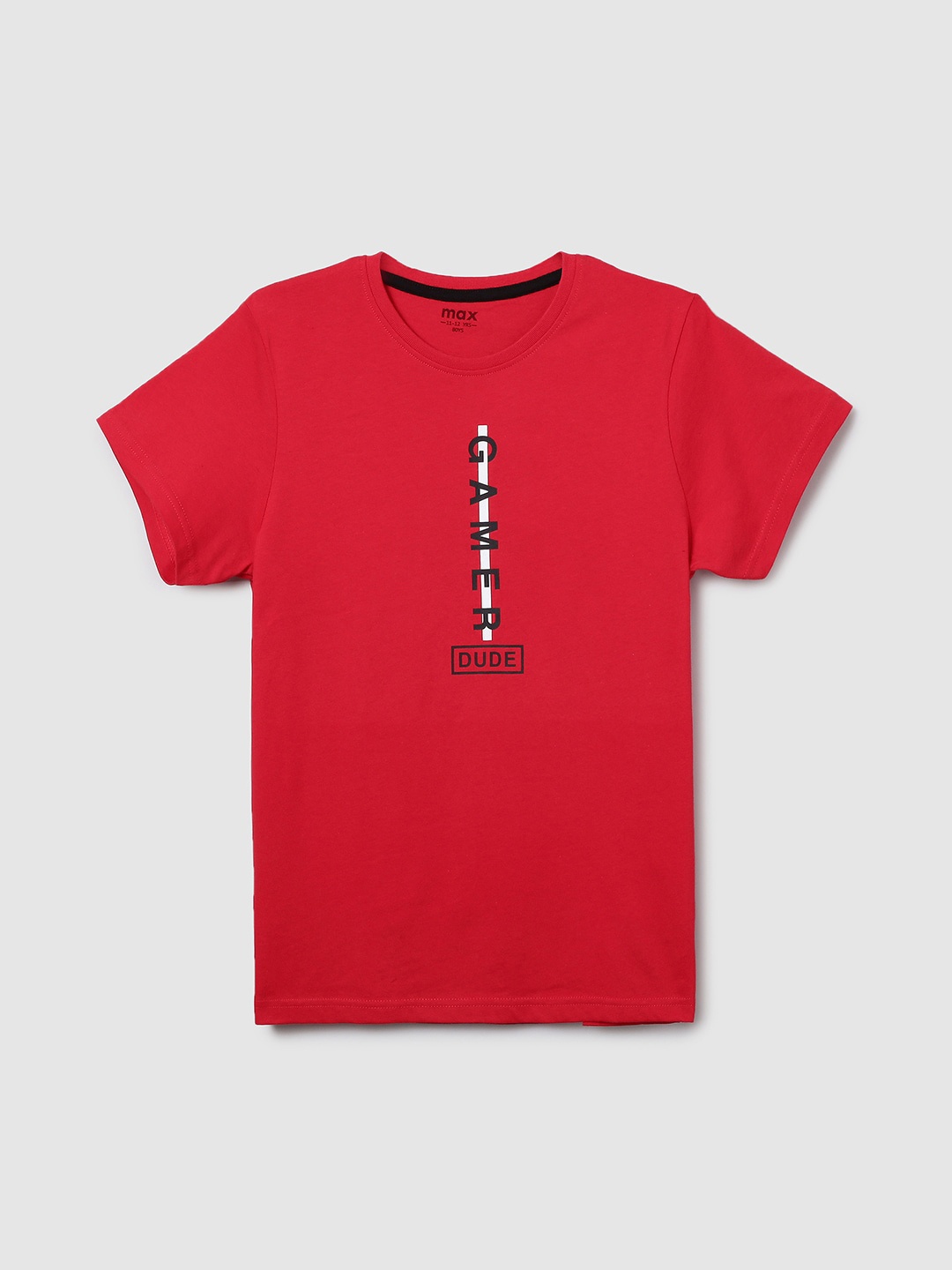 

max Boys Red typography Printed T-shirt