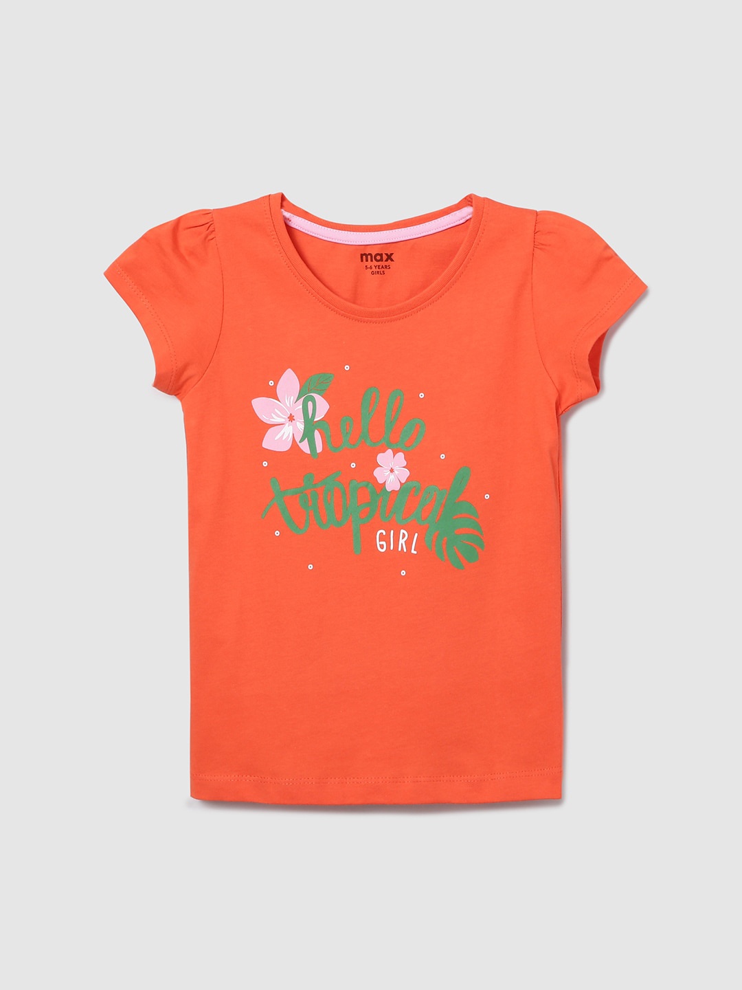 

Max Girls Orange Typography Printed T-shirt