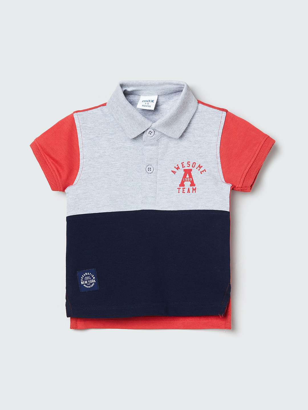 

max Boys Navy Blue Colourblocked Polo Collar T-shirt