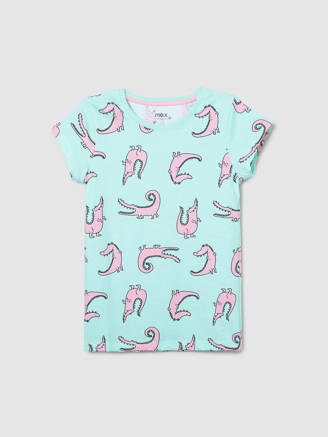 

max Girls Turquoise Blue & Pink Printed T-shirt