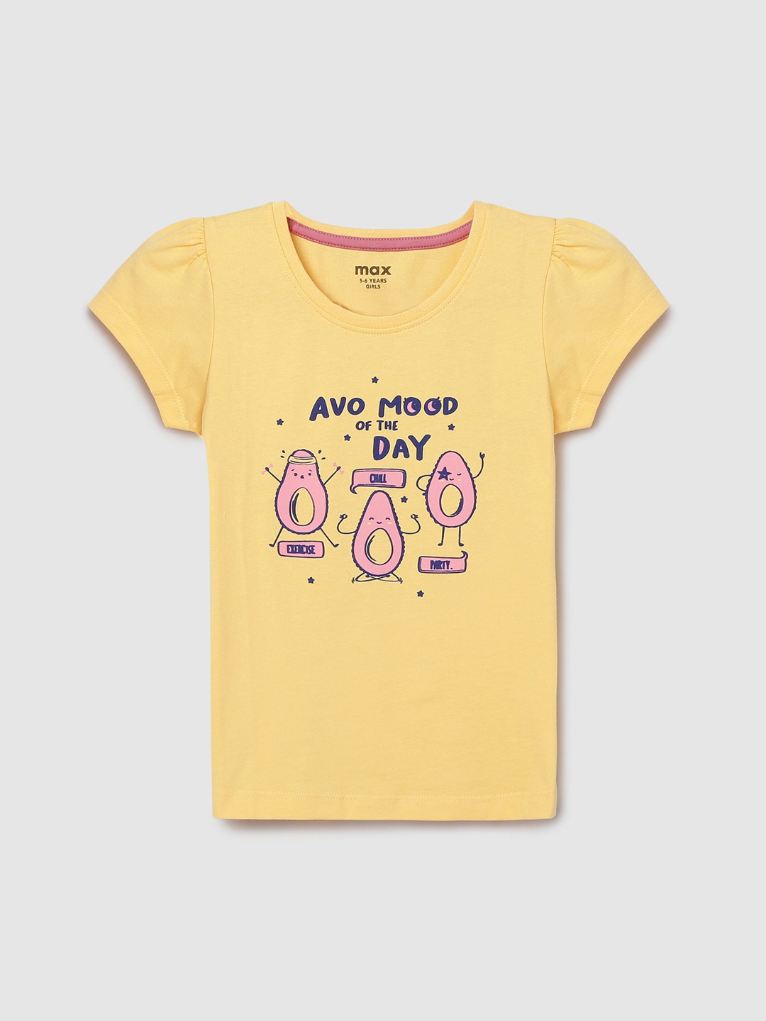 

max Girls Yellow Printed Extended Sleeves T-shirt