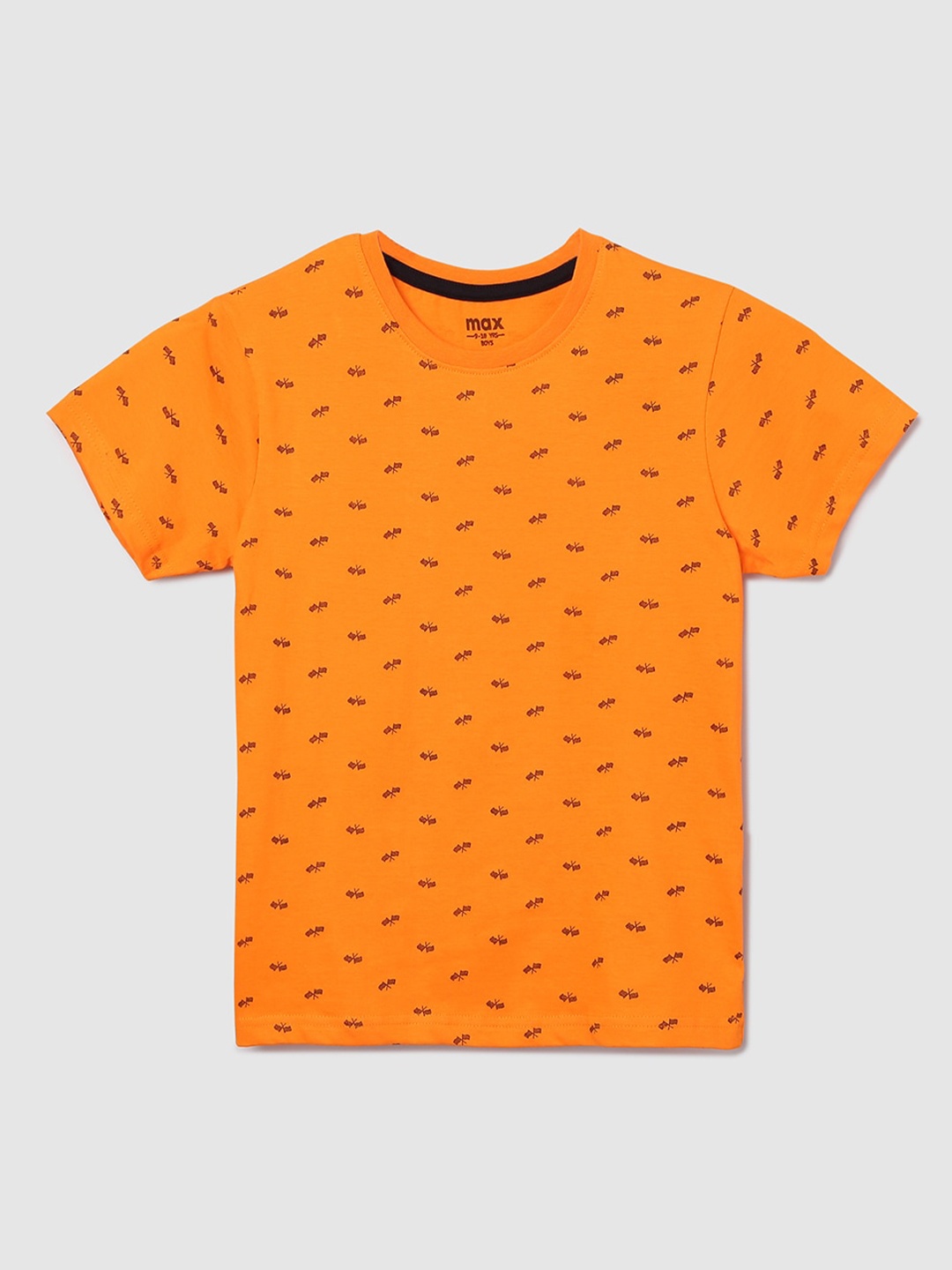 

max Boys Orange Printed Round Neck T-shirt
