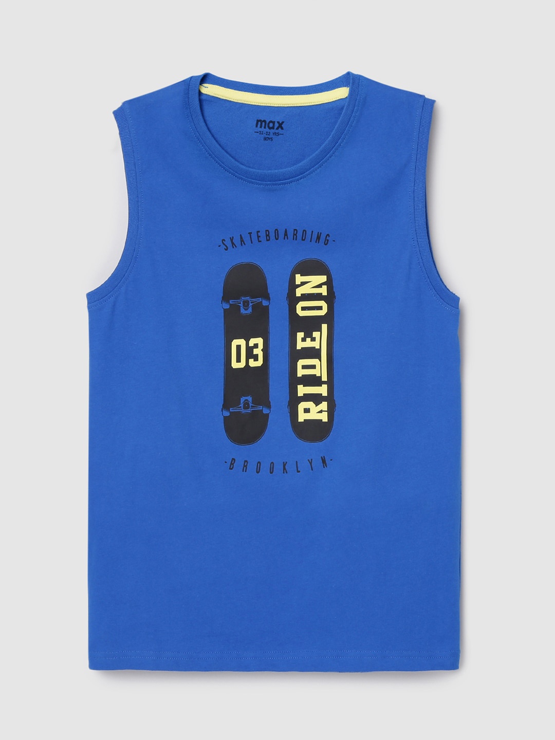 

max Boys Blue Typography Printed Cotton Applique T-shirt