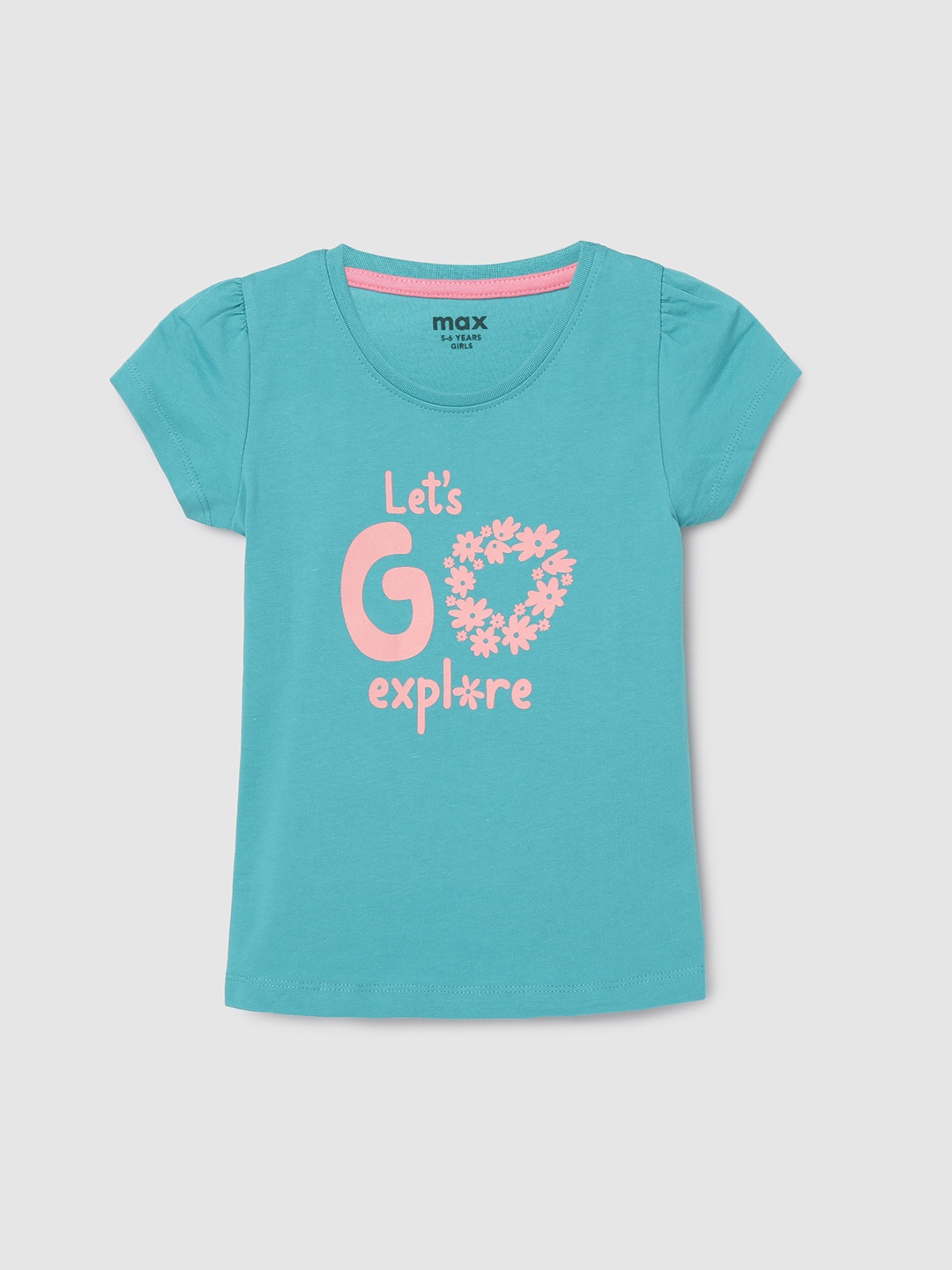 

max Girls Green Typography Printed Tropical Applique T-shirt