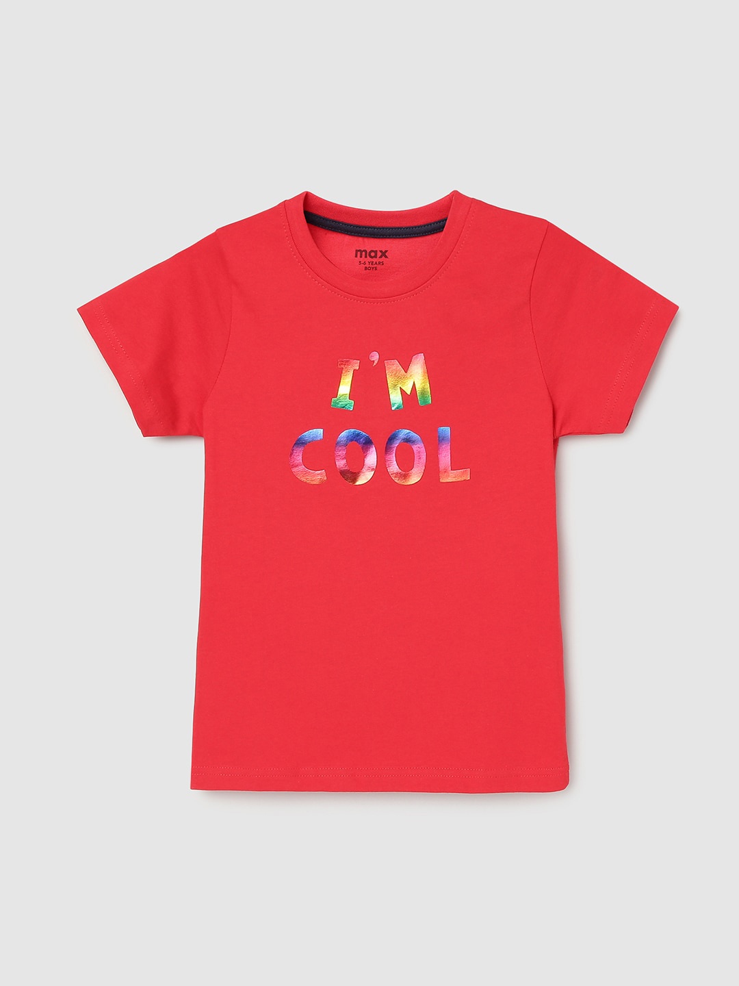 

max Boys Red Typography Printed T-shirt