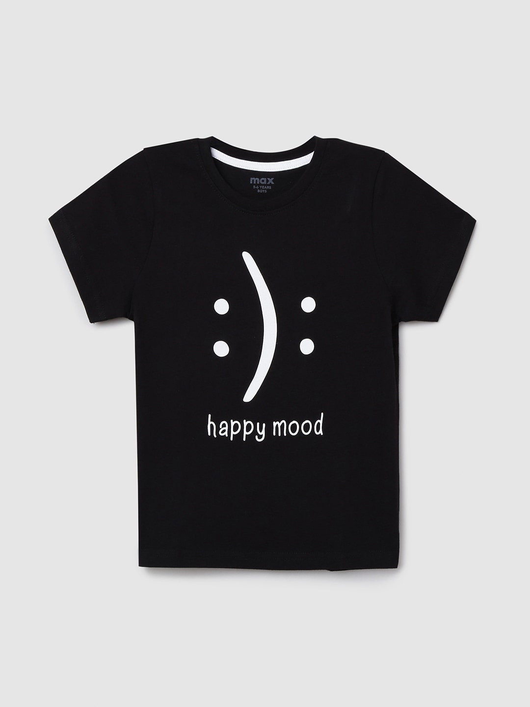 

max Boys Black Typography Printed Round Neck T-shirt