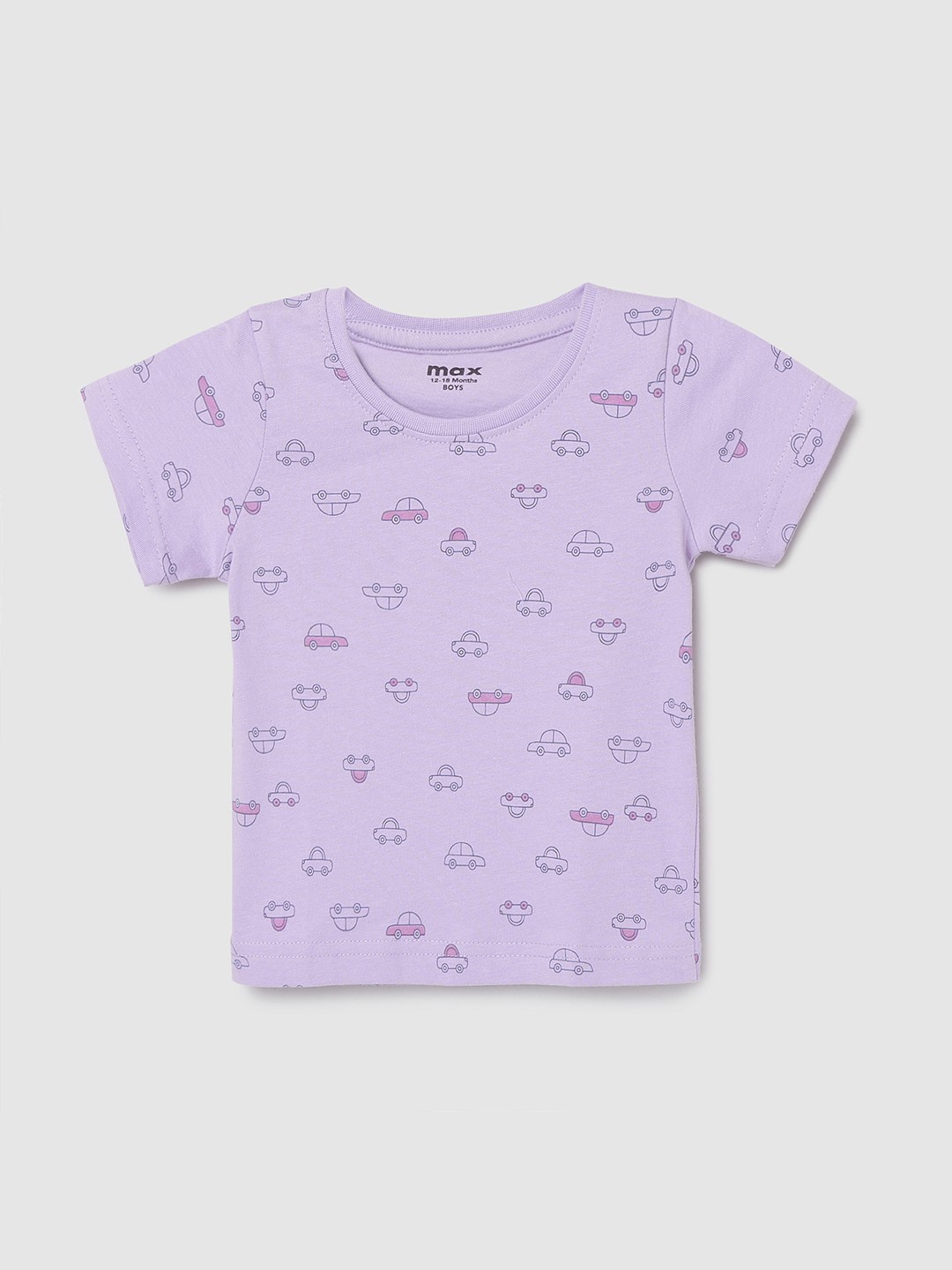 

max Boys Purple Printed Cotton T-shirt