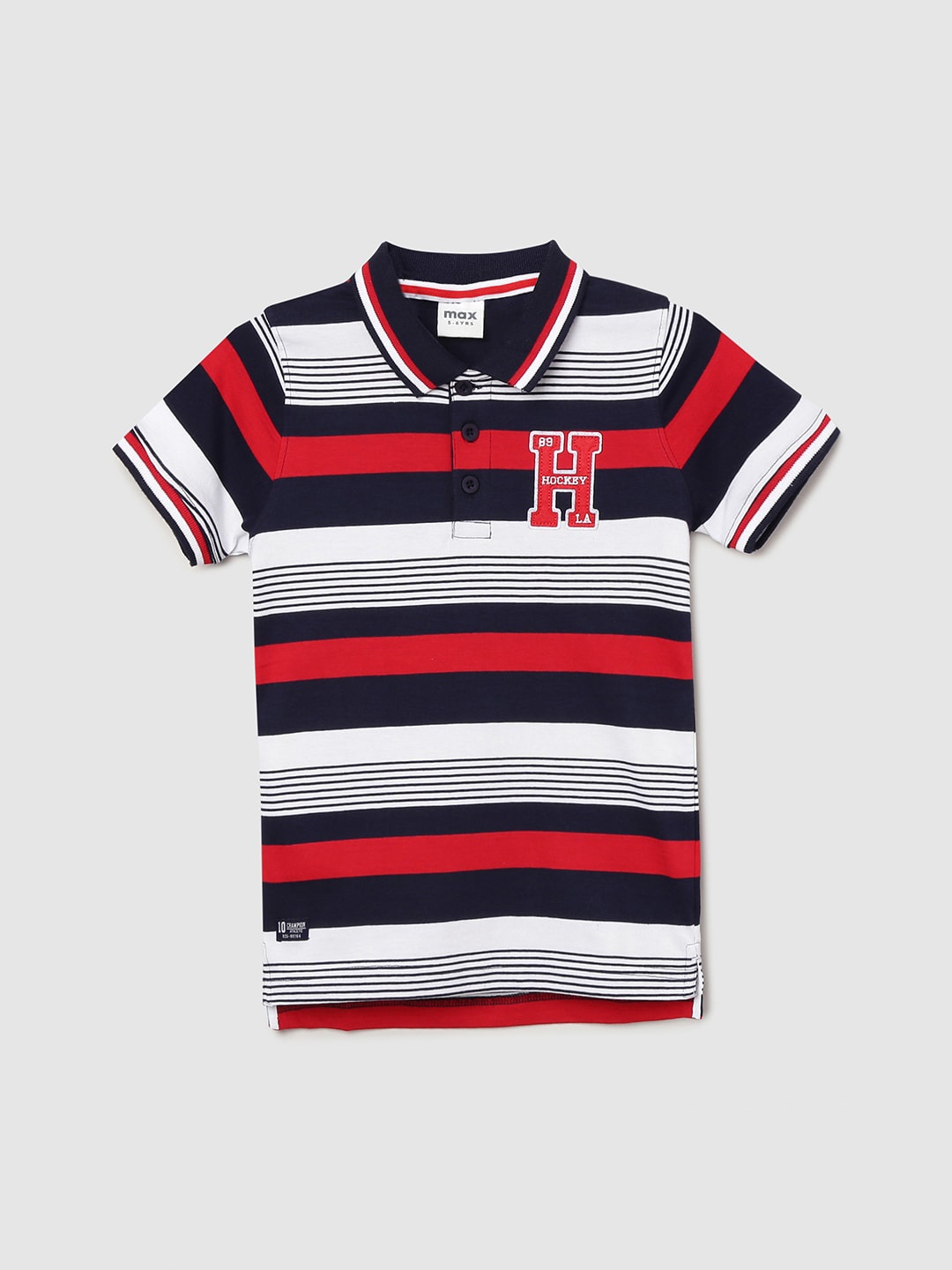 

max Boys Multicoloured Striped Polo Collar Applique T-shirt, Multi