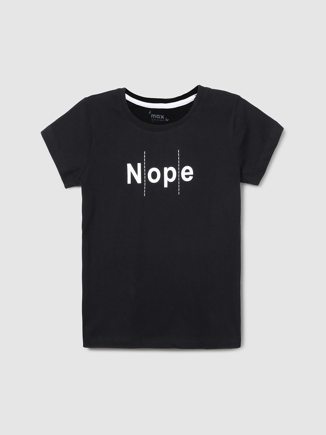 

max Girls Black Typography Printed Pure Cotton T-shirt