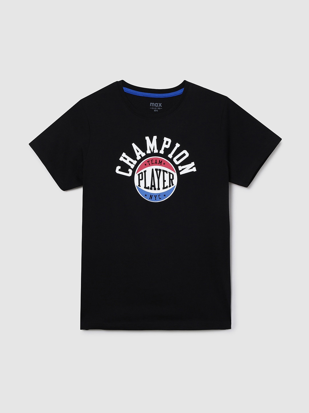 

max Boys Black Typography Printed T-shirt
