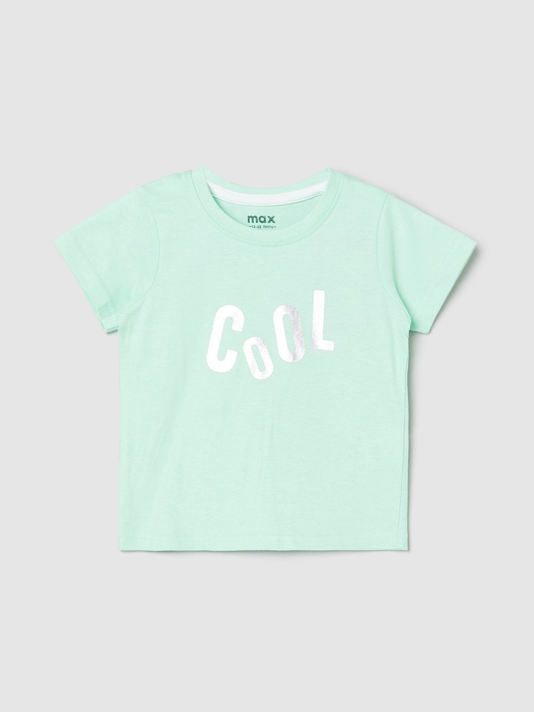 

max Boys Green Typography Printed Pure Cotton T-shirt