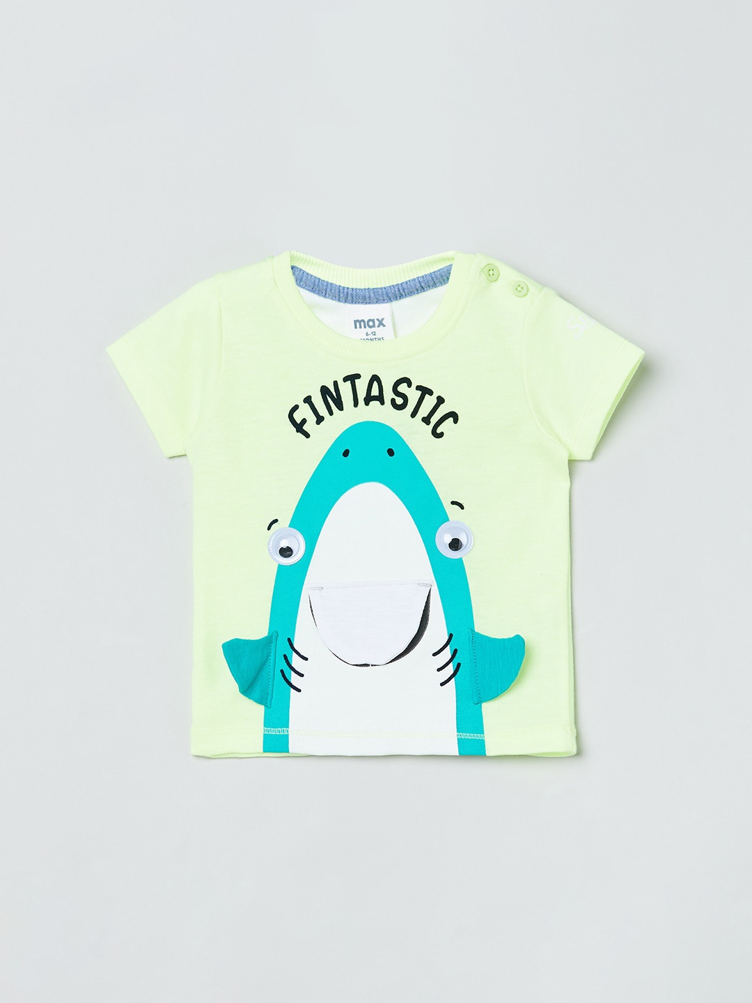 

max Boys Green Printed Cotton T-shirt, Lime green