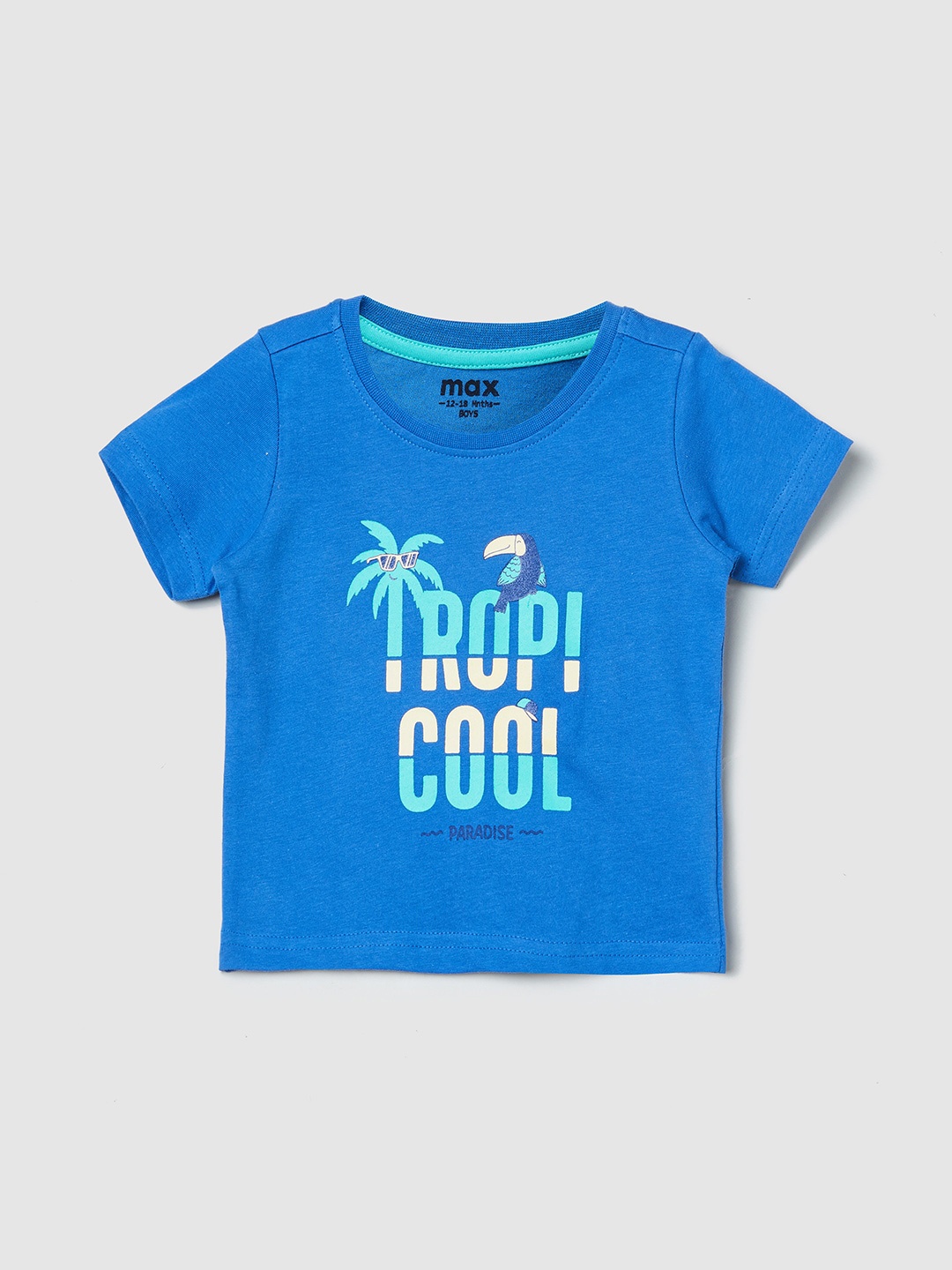 max Boys Blue Typography Printed Applique T-shirt