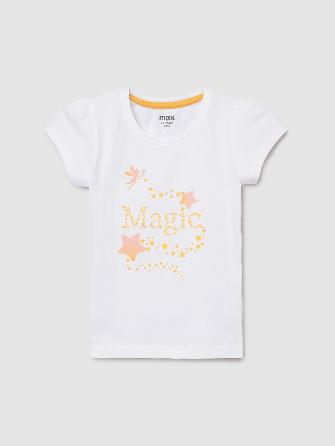 

max Girls Regular Fit White Typography Printed T-shirt