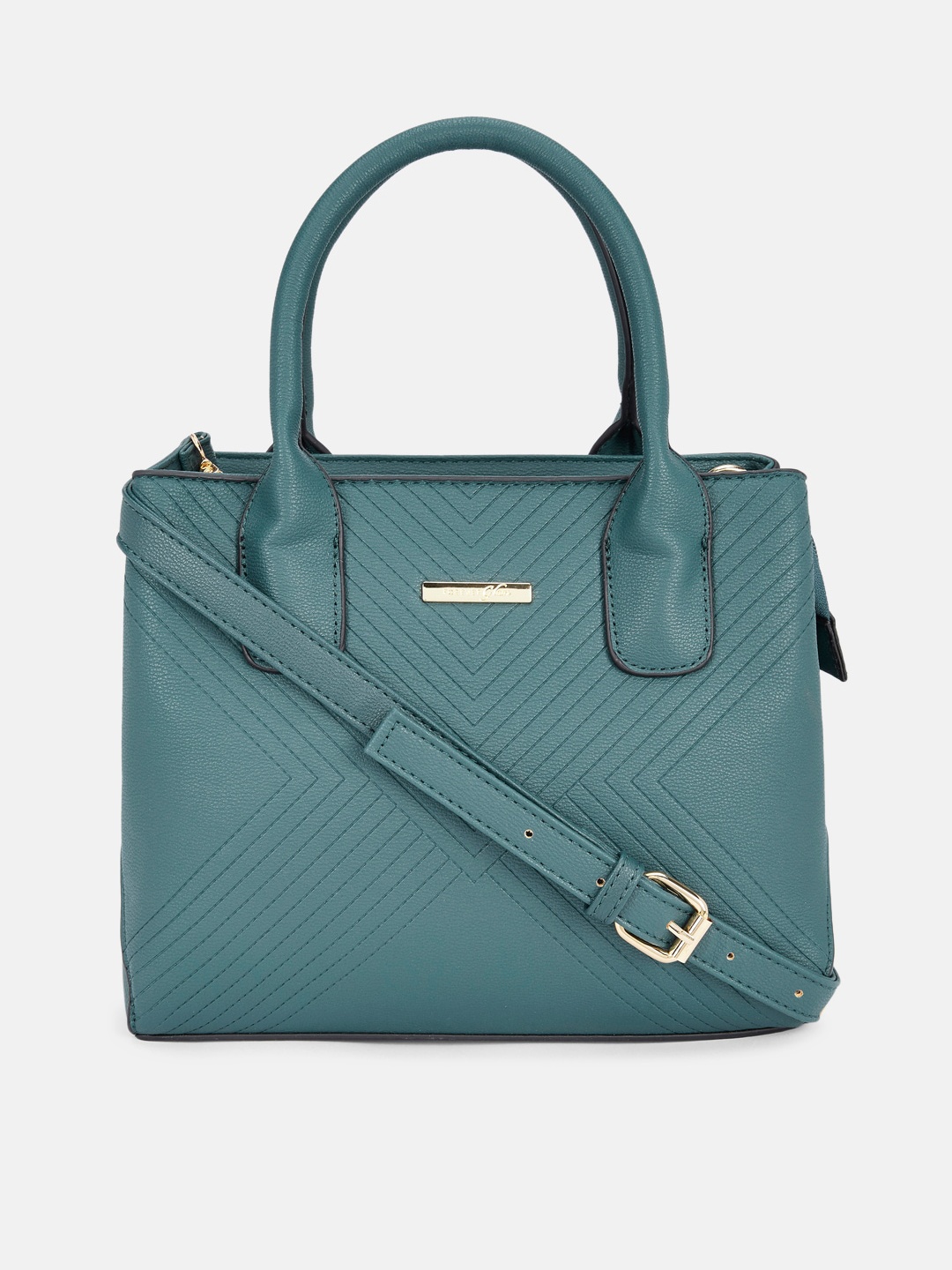 

Forever Glam by Pantaloons Teal Textured Structured Handheld Bag with Quilted