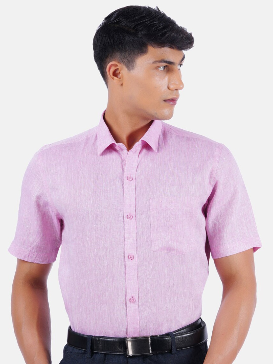 

Ramraj Men Pink Linen Formal Shirt
