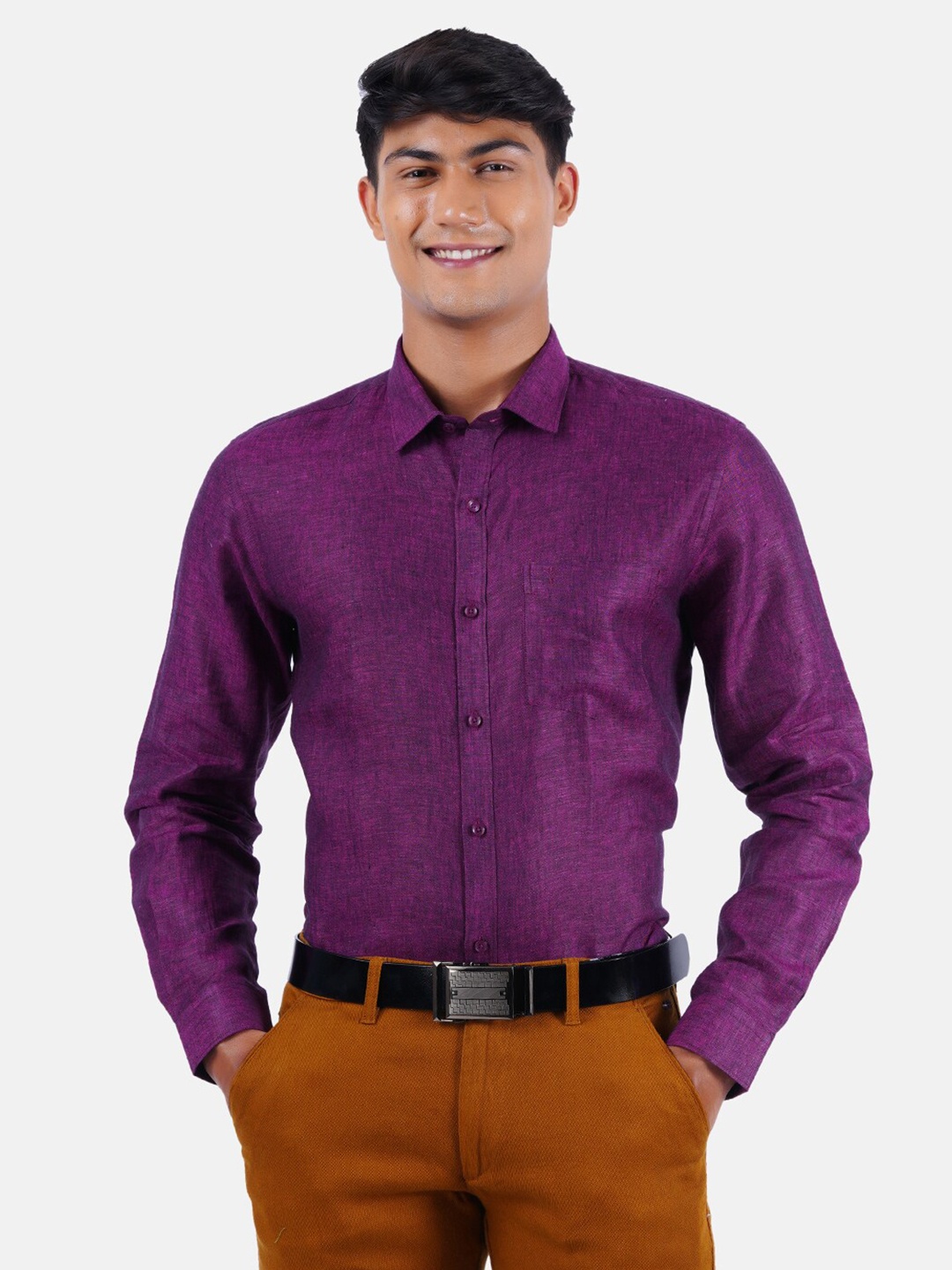 

Ramraj Men Purple Regular Fit Pure Linen Formal Shirt