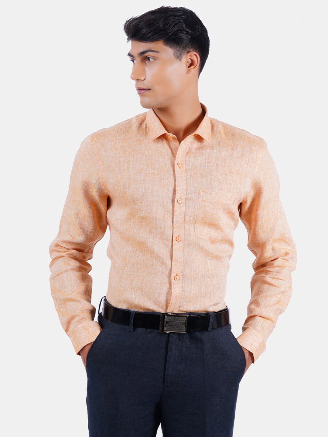 

Ramraj Men Orange Solid Linen Formal Shirt