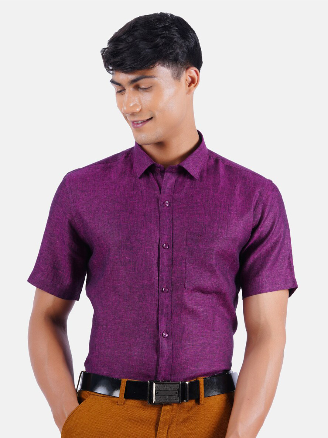 

Ramraj Men Pink Pure Linen Solid Smart Fit Shirt, Purple