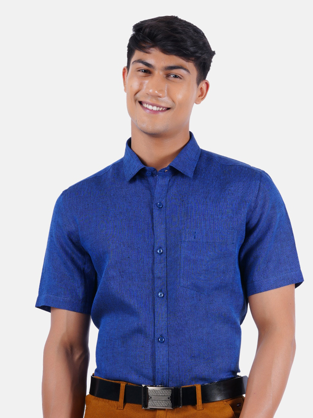

Ramraj Men Blue Linen Formal Shirt