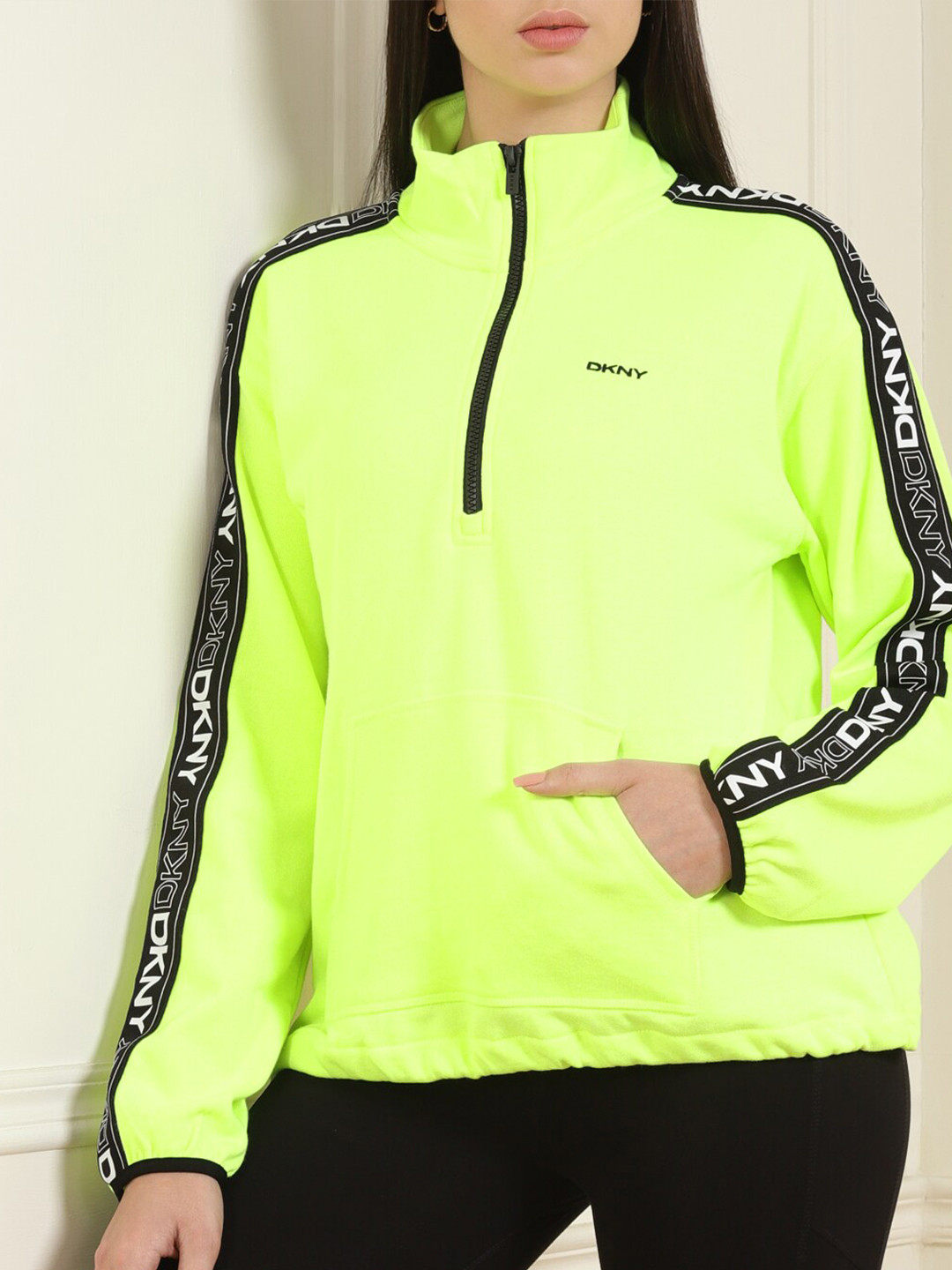 

DKNY Women Yellow Contrast Tape Sweatshirt