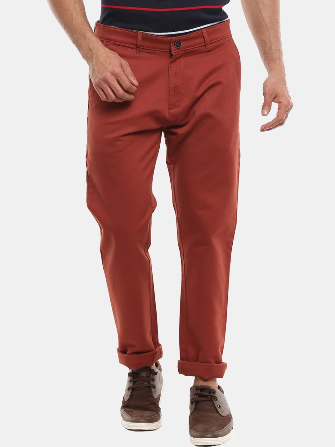

V-Mart Men Rust Slim Fit Cotton Chinos Trousers