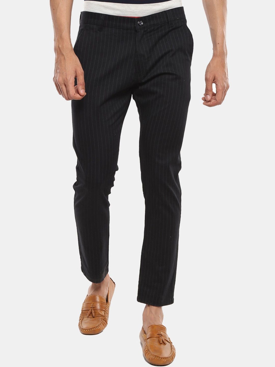 

V-Mart Men Black Striped Slim Fit Trousers