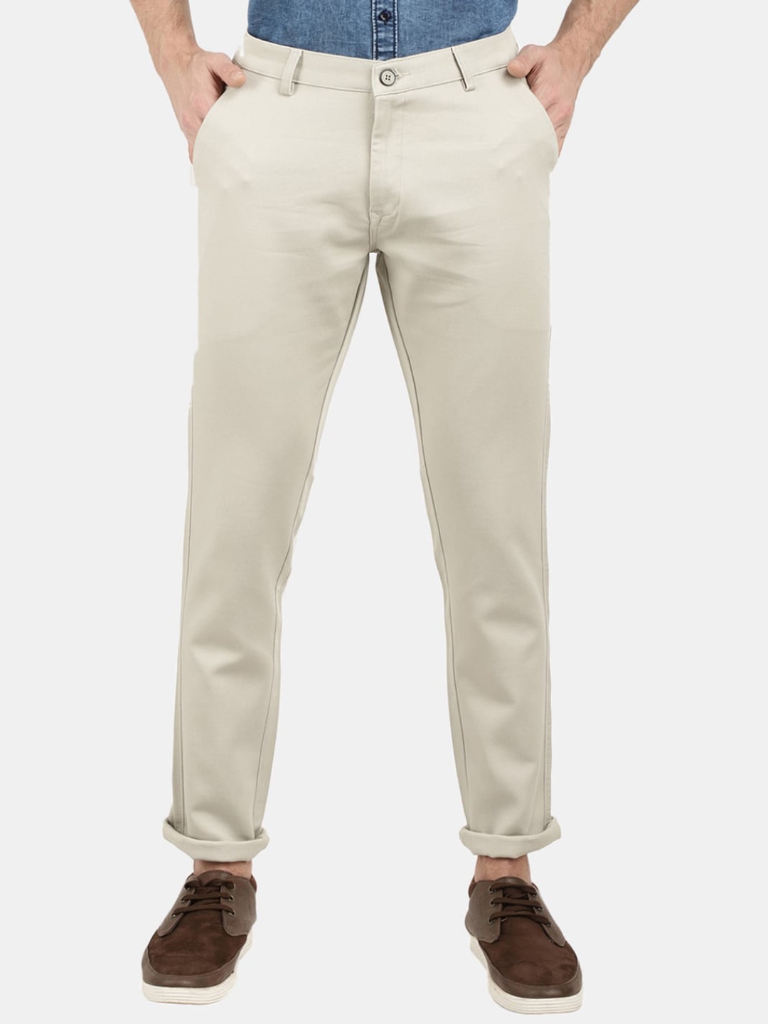 

V-Mart Men Cream-Coloured Slim Fit Tencel Cotton Trousers