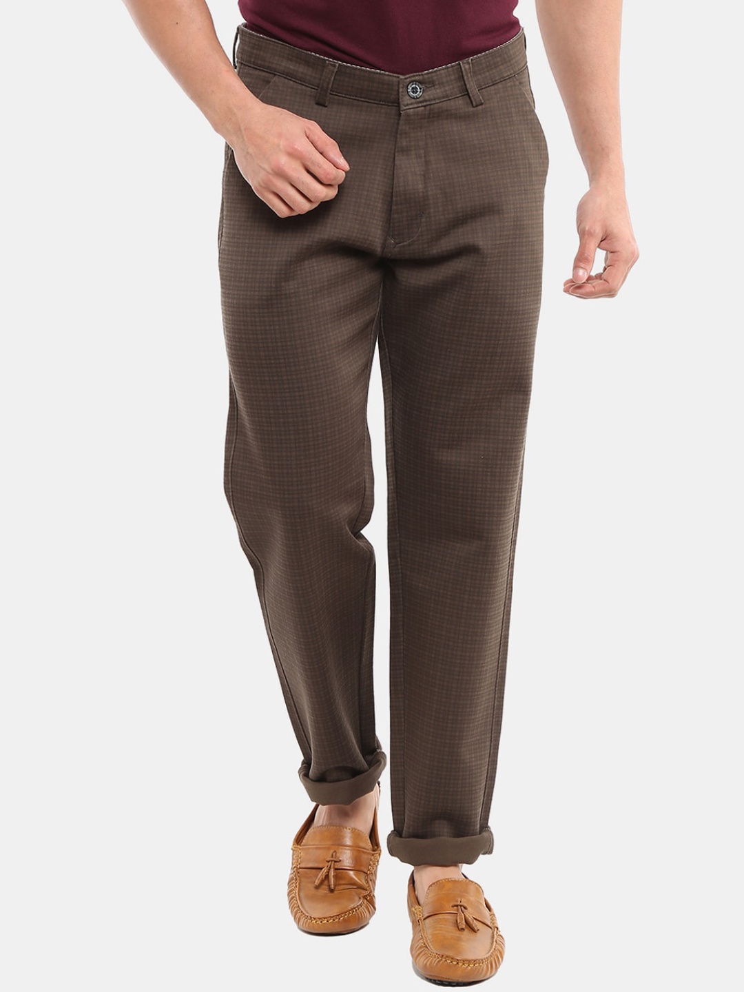 

V-Mart Men Olive Green Checked Slim Fit Trousers