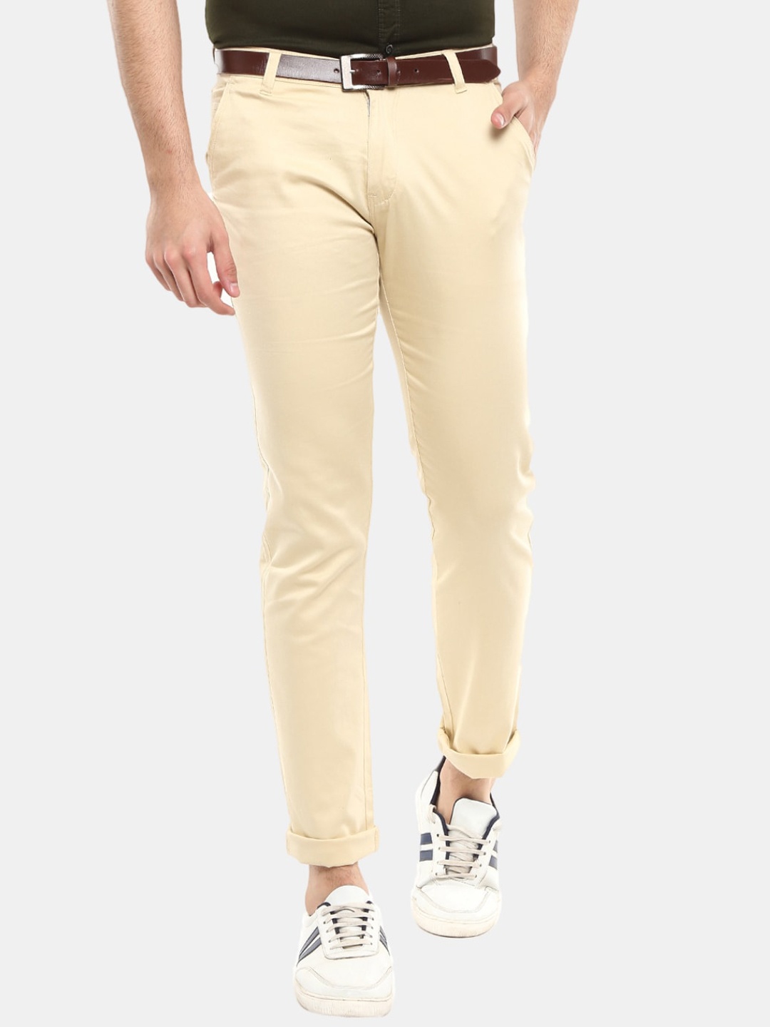 

V-Mart Men Cream-Coloured Slim Fit Chinos Trousers