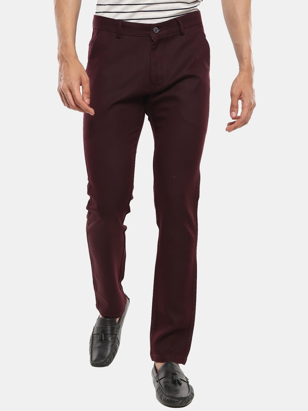 

V-Mart Men Maroon Slim Fit Solid Cotton Trousers