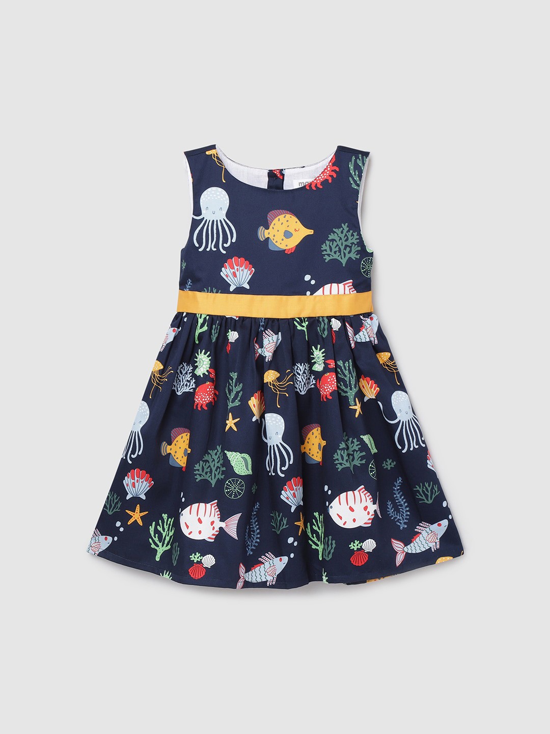 

max Navy Blue & White Floral Printed Cotton Dress