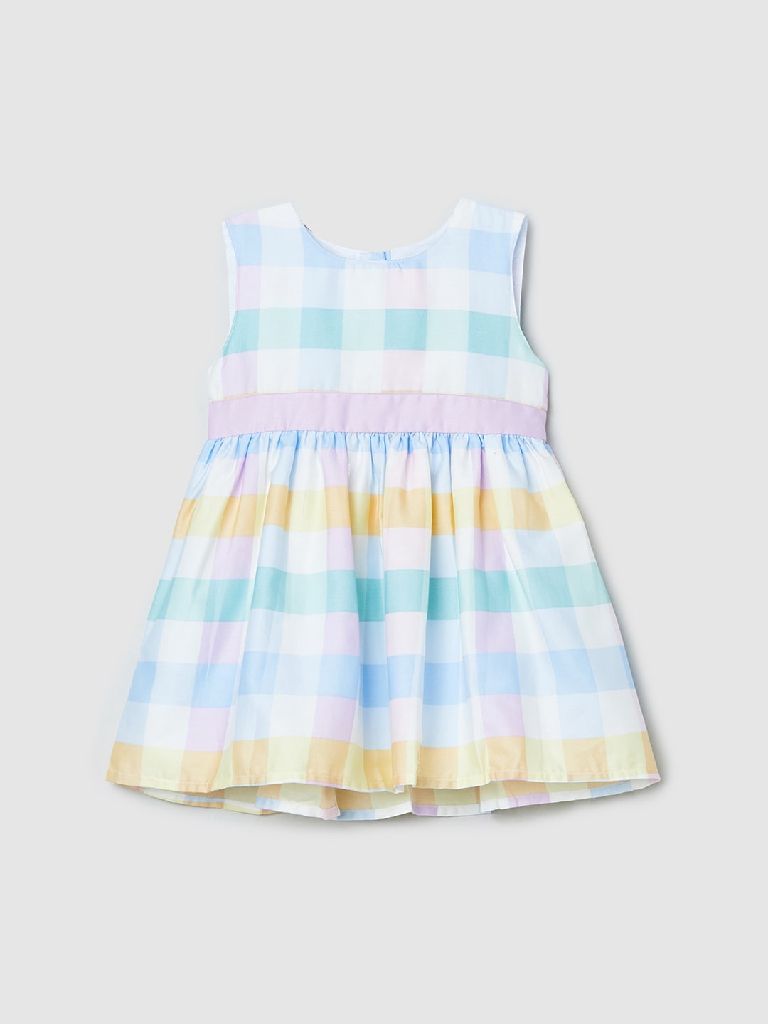 

max Girls White & Blue Checked Cotton Dress