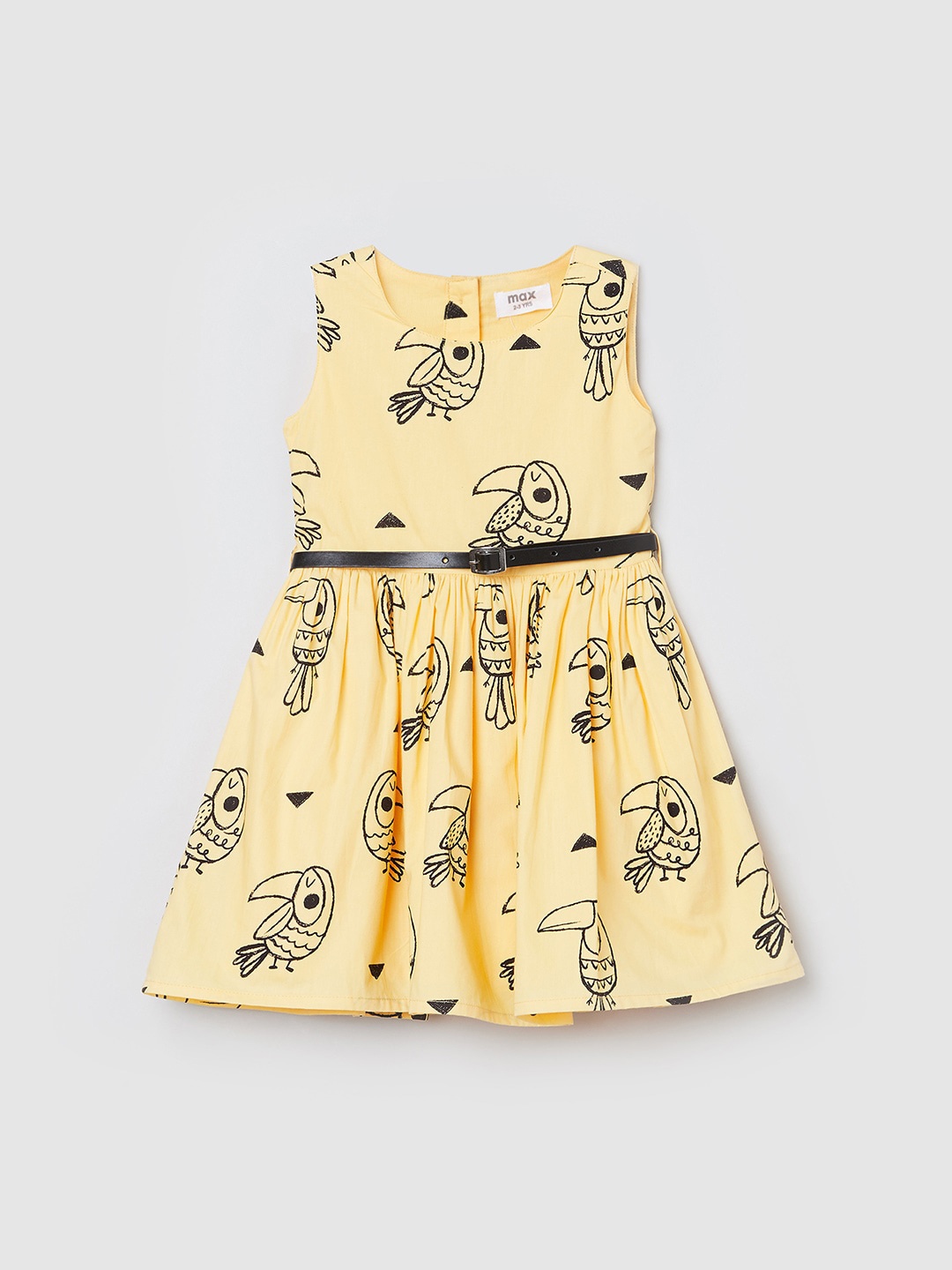 

max Girls Yellow & Black Printed Fit & Flare Dress