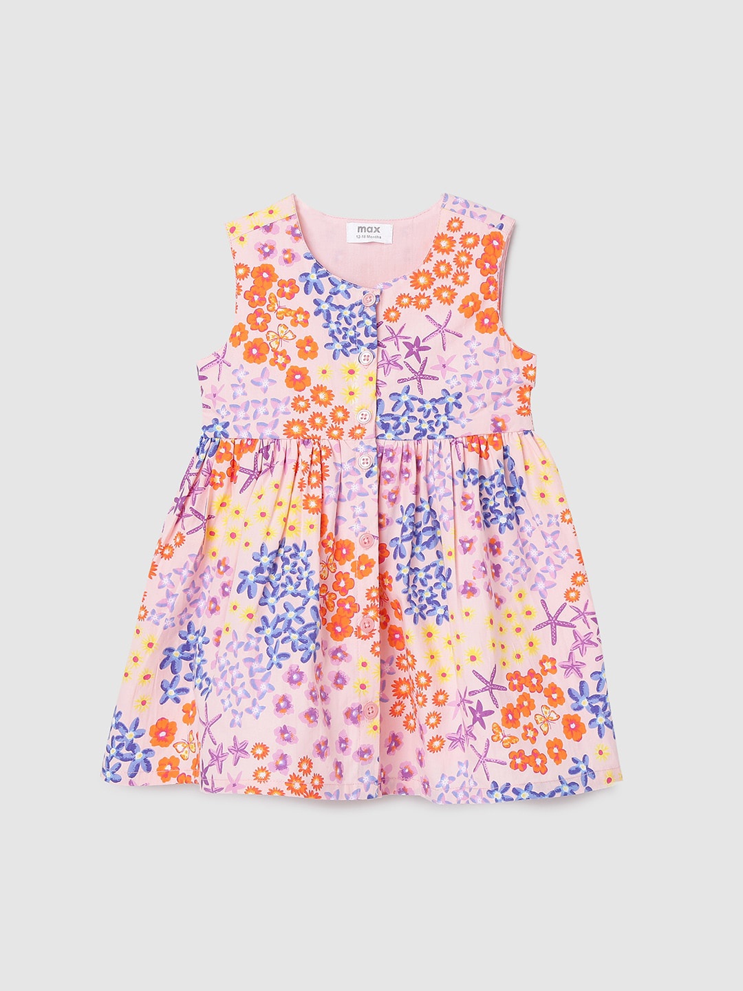 

max Girls Multicoloured Floral Cotton Fit & Flare Dress, Multi