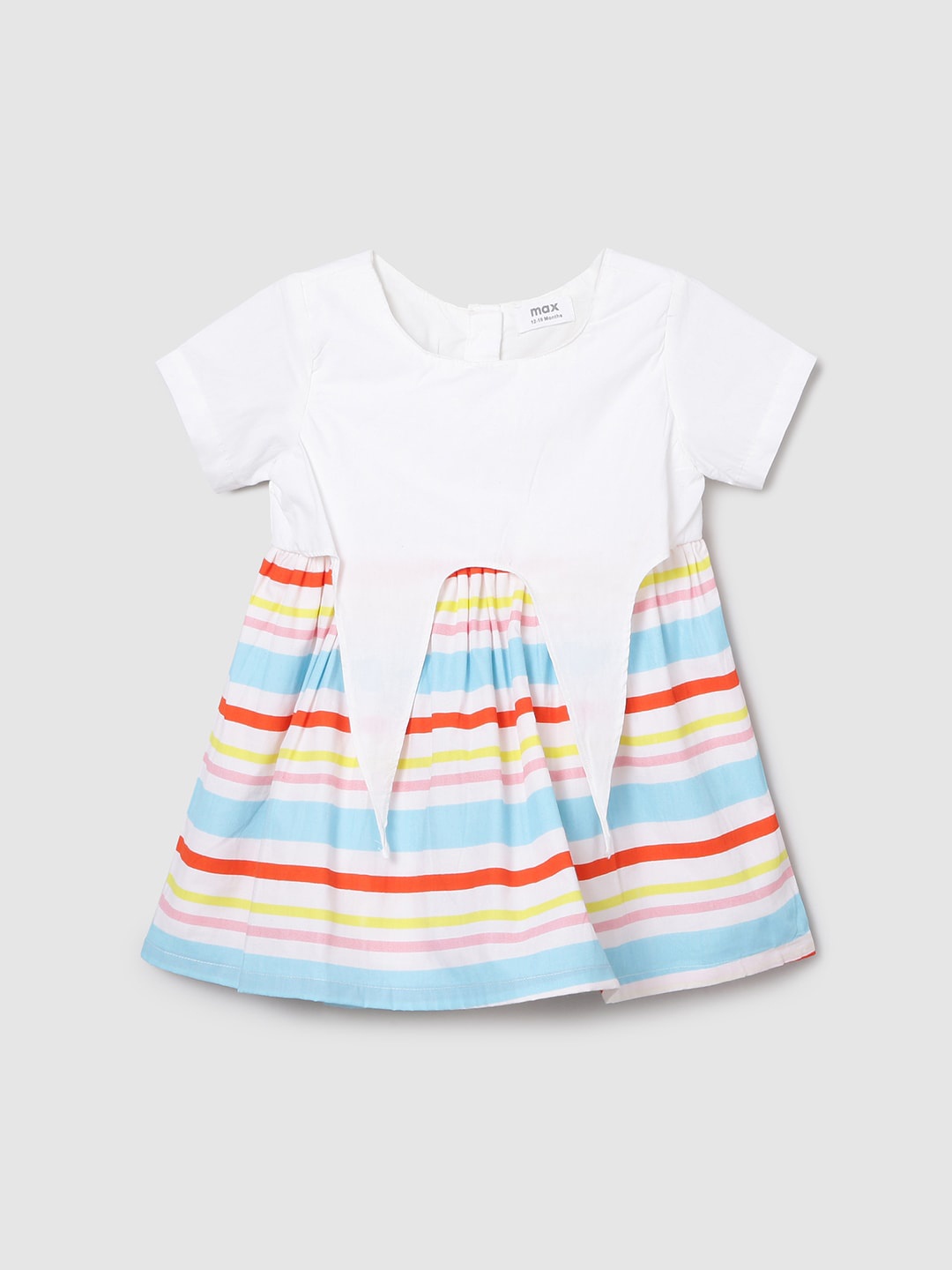 

max White & Multicoloured Striped 100% Cotton Fit and Flare Dress