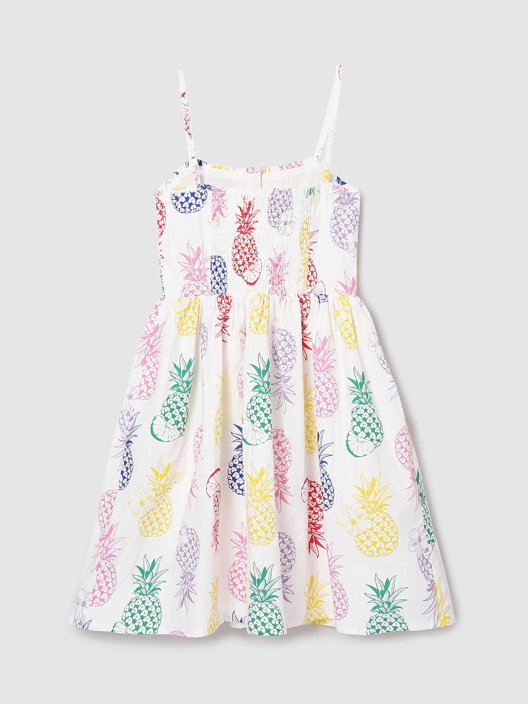 

max Off Girls White & Green Printed Cotton Fit & Flare Dress, Off white