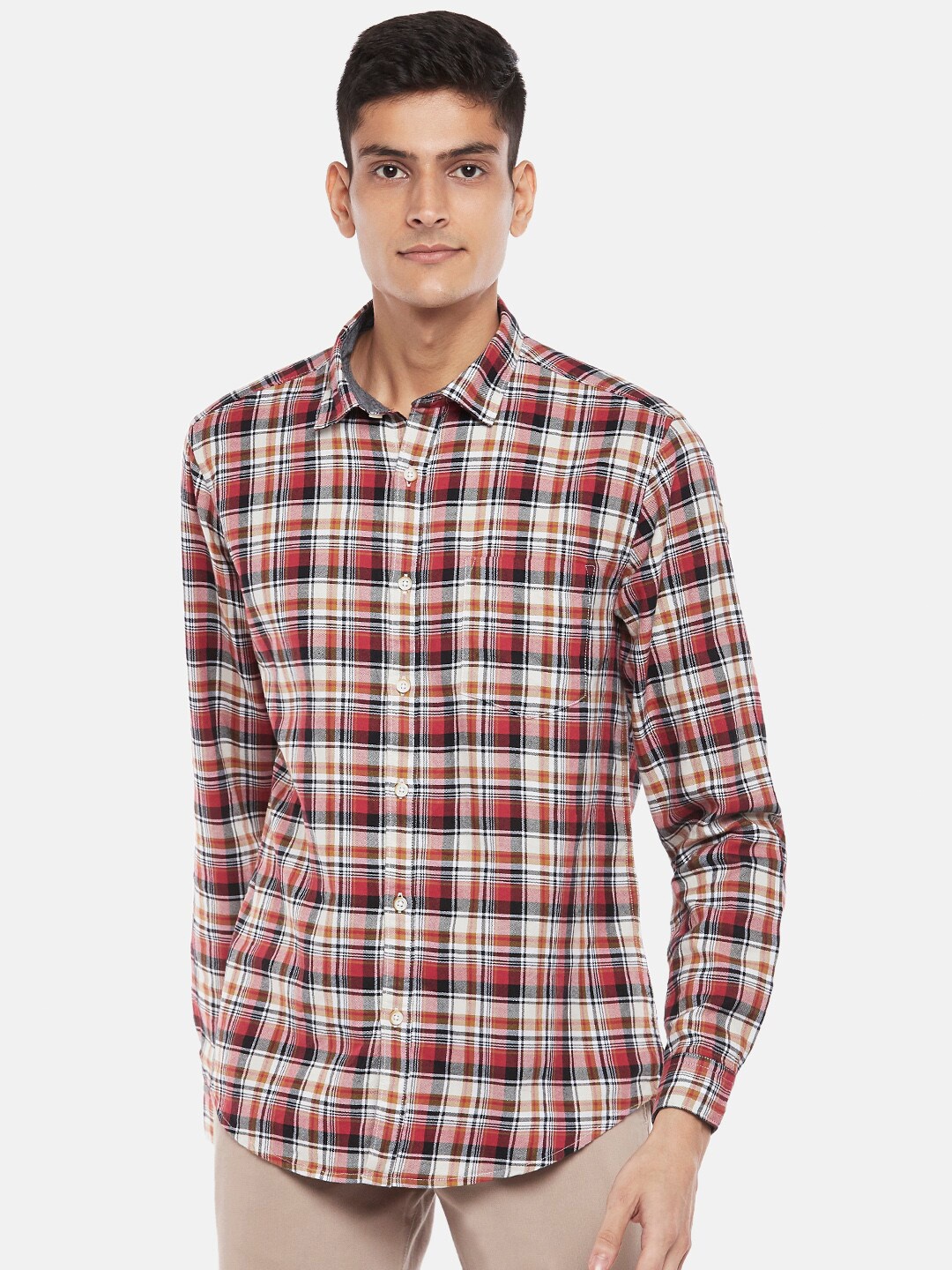 

BYFORD by Pantaloons Men Maroon Sport Slim Fit Tartan Checks Checked Casual Shirt