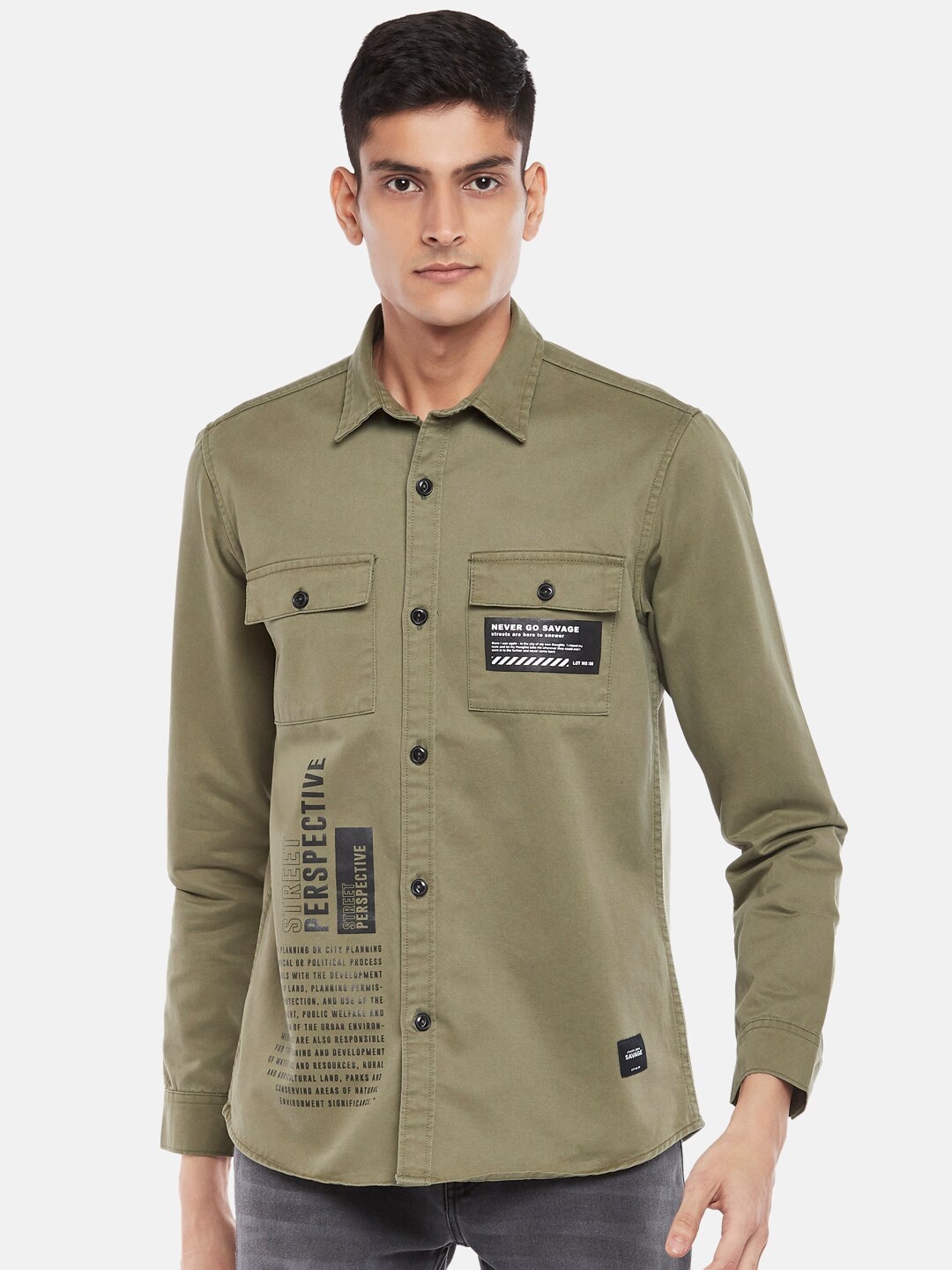 

People Men Green Printed Casual Shirt
